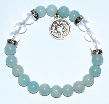 8mm Amazonite/ Quartz with Chinese Coin 8mm Amazonite/ Quartz with Chinese Coin